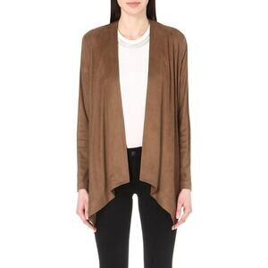 The Kooples Draped Open Front Jacket Faux Suede Brown Long Sleeve 32 XS